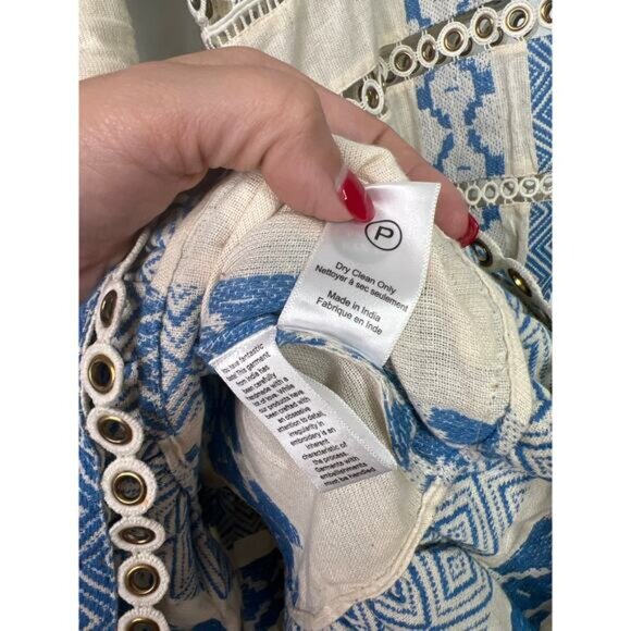 NEW Hemant & Nandita Long Sleeve Tie Waist Pehr Mini Dress Cotton Size: Large - Picture 9 of 12